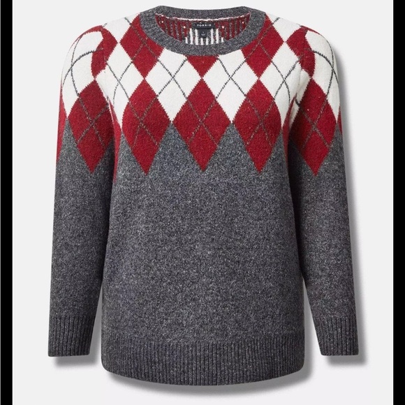 Torrid Vegan Cashmere Red and Gray Sweater, Size 3 - Picture 3 of 7
